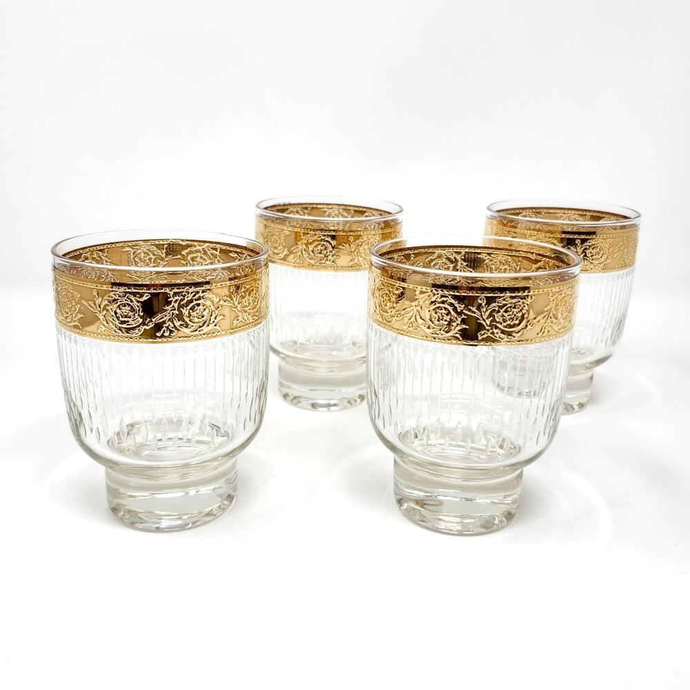 Culver Tyrol 22K Gold Footed Cocktail Glasses Set of 4